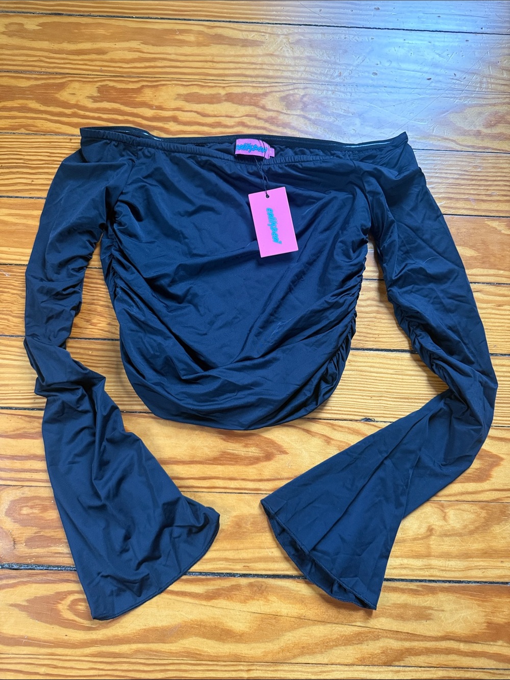 Edikted Black Off-Shoulder Long Sleeve Crop Top